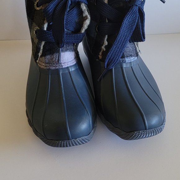 Sperry Blue Gray Plaid Shearling Duck Boots 7M - Picture 2 of 10